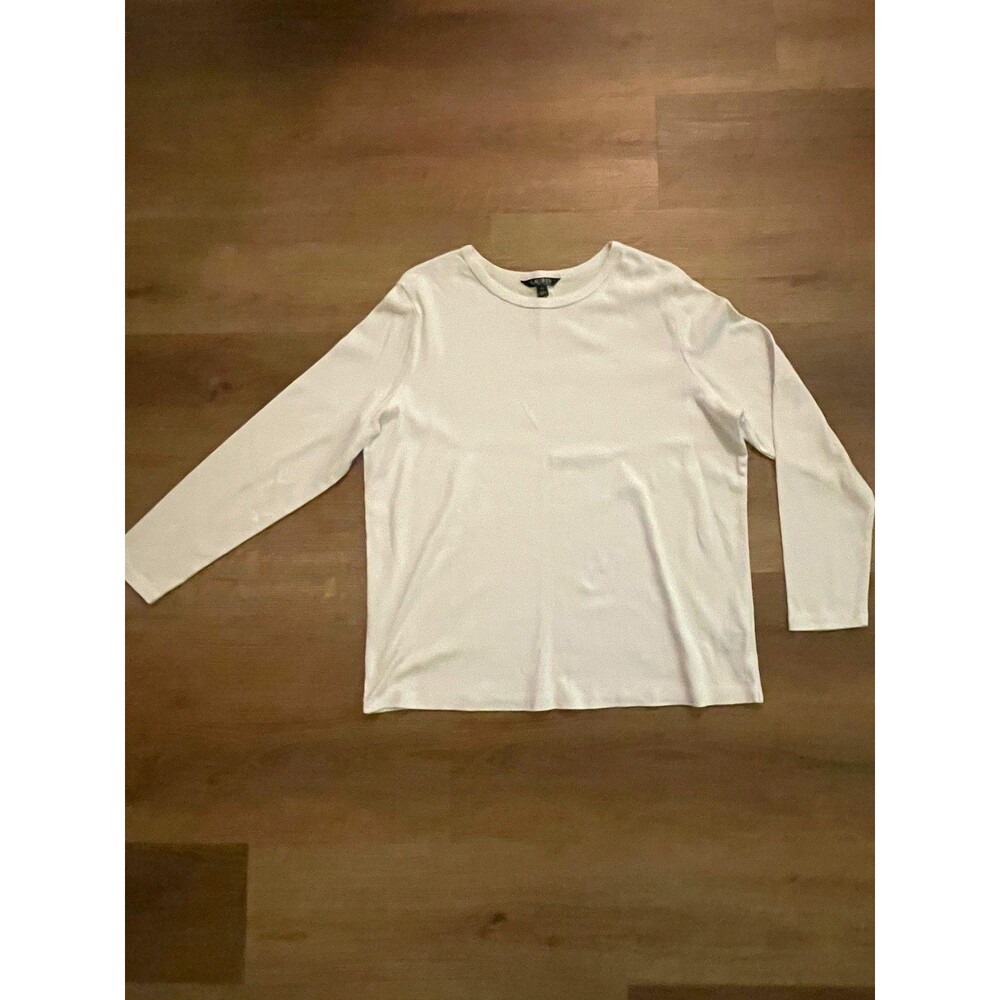 Lauren Ralph Lauren Women's White Knit Logo Crewneck Shirt 2X